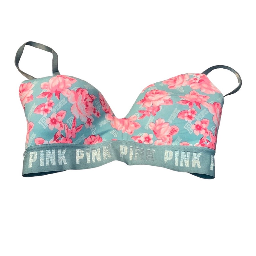 PINK Victorias Secret 32D floral pink and turquoise bra